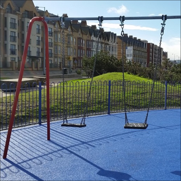 Outdoor Childrens Playground Steel Swings Installation Outdoor Childrens Playground Steel Swings Installation